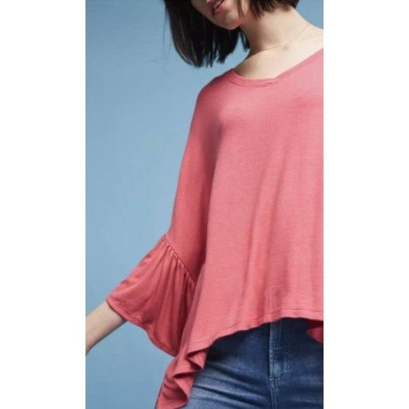 Akemi Kin‎ Anthropologie Coral Capa Fluttered V-Neck Tunic XS/S Oversized Ribbed - Picture 3 of 12